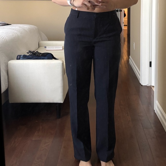 Navy blue pinstripe straight leg dress pants - Picture 4 of 14